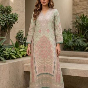 light Green V Neck Long Shirt/ Kaftaan (Stitched)