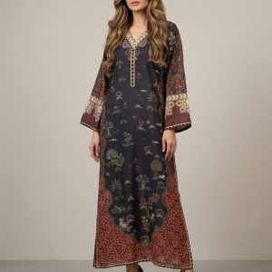 Black Red Long Shirt/ Kaftaan (Stitched)